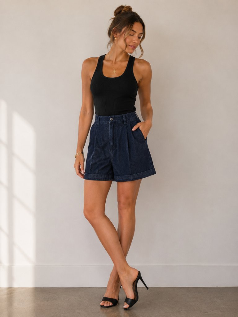 Liz Claiborne Vintage Dark Indigo Denim Jorts Pleated High Rise 90s Mom Shorts
